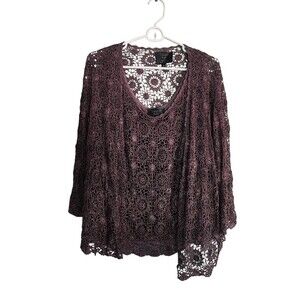 Carmen Marc Valvo Women's Size 3X Cardigan & Sleeveless Top Purple Beaded Lace